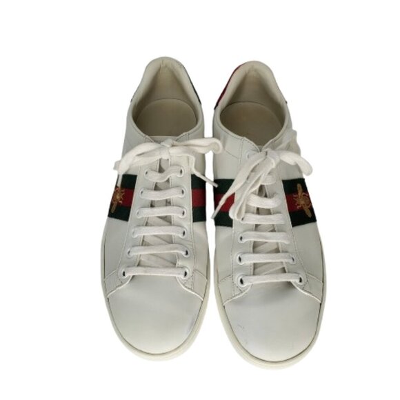 Gucci Ace Bee Embroidered Leather Low Top Sneakers - Picture 2 of 11